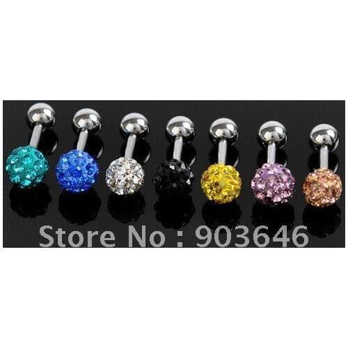 50pcsFree Shippment Body Jewelry - Full Crystal Gems Lip Labret Ring Bar Earring Tragus/HELIX BAR 4mm