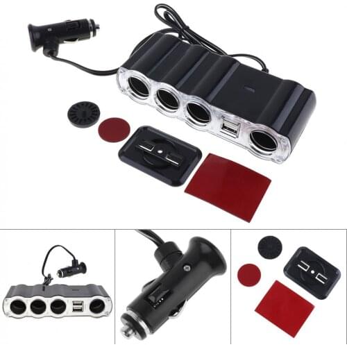Car Charger 4 Way Multi Socket Car Charger Vehicle Cigarette Lighter Splitter Dual USB Ports Plug Adapter
