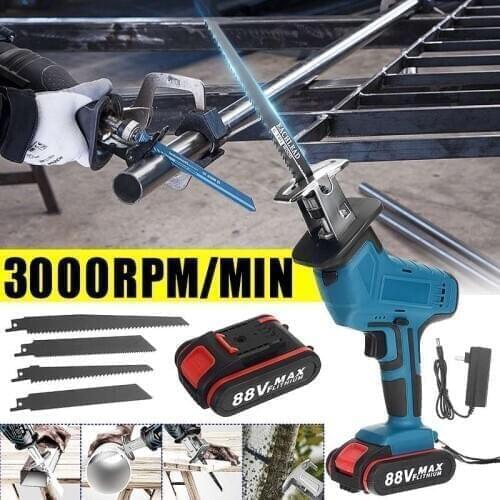 88V Cordless Reciprocating Saw With 4 Blades Rechargeable Electric Saw for Sawing Branches Metal PVC Wood Cutting Machine Tool