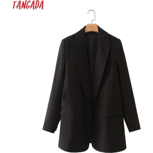 Tangada Women Black Blazer Female Long Sleeve Elegant Jacket Ladies Work Wear Blazer Formal Suits DA100