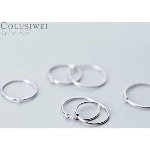 COLUSIWEI Genuine 925 Serling Silver Dazzling Clear CZ Rings for Women Fashion Simple Slim Rings Japanese Style Fine Jewelry