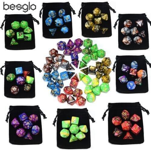 Two Color Acrylic Polyhedral Dice with Drawstring Bag for DnD Tabletop RPGsd4 d6 d8 d10 d12 d20 d
