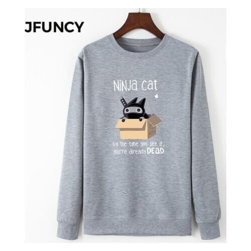 JFUNCY 2020 Autumn Women Hoodies Plus Size Female Hooded Sweatshirt Woman Pullover New NINJA CAT Print Long Sleeve Sportwear