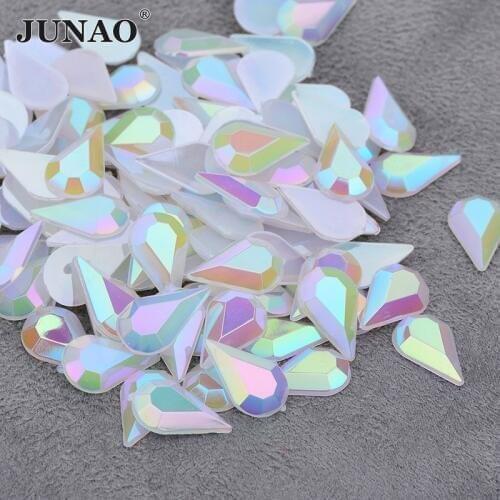 JUNAO 5*8mm 8*13mm Opal AB Drop Rhinestones Flat Back Acrylic Gems Nail Art Stones Non Hotfix Strass Non Sewing Beads for Crafts