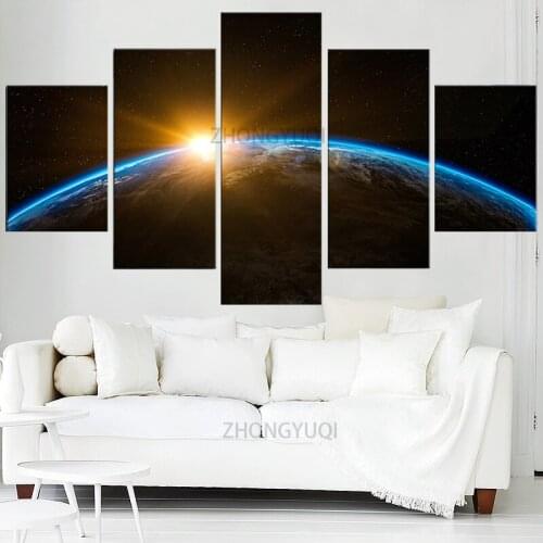 5pcs Sunrise Outer Space Pictures Canvas Wall Art Paintings for Living Room Wall Decor