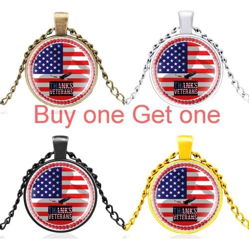 Classic Thanks Veterans American Flag Eagle Design Glass Dome Men Women Fashio Fine Jewelry Necklace Pendant Gifts
