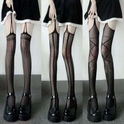 Sexy Suspender Pantyhose Female Lolita Japanese Style Costume Hot Girl Black JK THIGH Thin Summer Net Ins Over Knee Women Tights