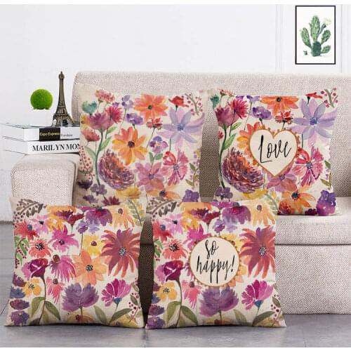 Colorful Flower Linen Cushion Decorative Living Room Kids Cushion Cover Flower Love Pillow Cover Sofa New Variety T58