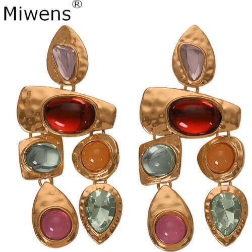 Miwens New Maxi Colorful Crystal Dangle Drop Earrings for Women Rhinestone Statement Earrings Charm Boho Hanging Brincos Jewelry