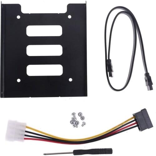 2.5in to 3.5in Hard Drive Mounting Bracket Kit Screwdriver SATA Data Cable SSD Hard Disk Tray Holder Serial Port Power Cable Set