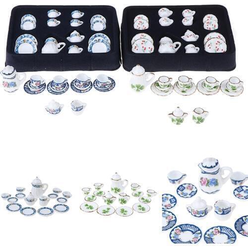4 styles 1:12 Miniature 15Pcs Porcelain Tea Cup Set Chintz Flower Tableware Kitchen Dollhouse Furniture Toys For Children