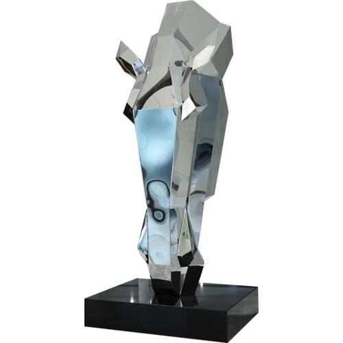 Outdoor landscape Abstract stainless steel horse head sculpture large decoration sales building hotel front desk landing animal