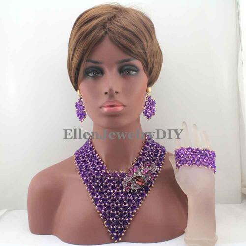 Latest Fashion Purple Indian Bridal Women Jewelry Set Statement Indian Necklace Set for Wedding Free shipping W13504