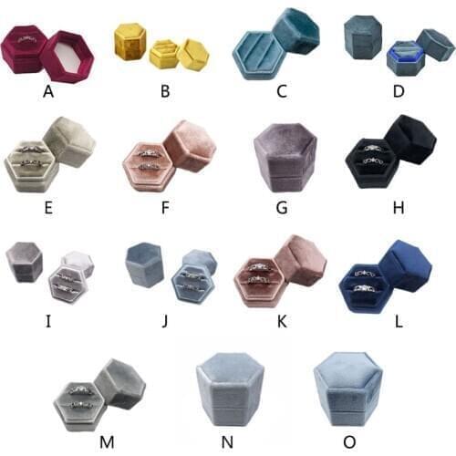 2021 New Velvet Double Ring Box Hexagon Wedding Ceremony Ring Box with Detachable Lid