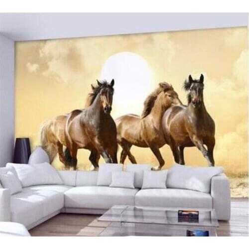 Beibehang High quality flash cloth photo wallpaper 3d perspective galloping horse hotel bedroom living room sofa painting mural