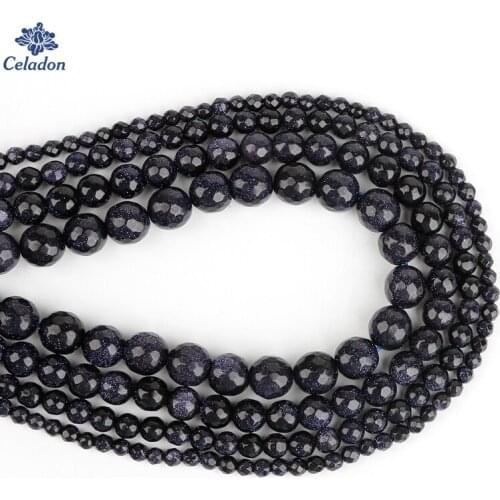 4 6 8 10mm Faceted Synthetic additive Blue sand Stone Round Ball Beads for DIY Necklace Bracelet Earring Jewelry Making Findings