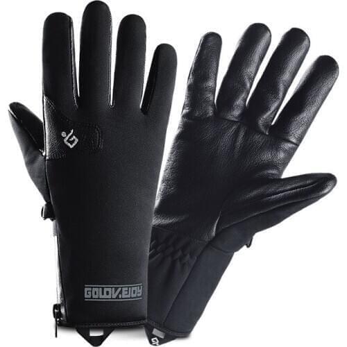 Autumn Winter Ski Warm Sheepskin Gloves Men and Women Motorcycle Riding Waterproof Plus Velvet Thick Windproof Leather Gloves