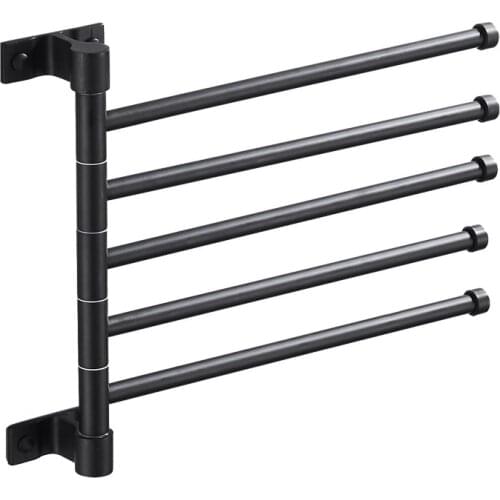Swivel Hand Towel Bar Bathroom Swing Hanger Towel Rack Holder Matte Black Finish, Wall Mounted, 5-Arm