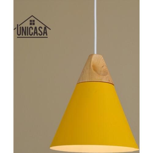 Industrial Wood Pendant Lights Modern Yellow Aluminum Mini LED Lighting Kitchen Island Office Hotel Antique Pendant Ceiling Lamp
