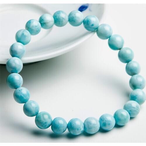 Drop Shipping 7mm Natural Blue Larimar Stone Crystal Round Bead Bracelets Stretch Charm Bracelet For Women