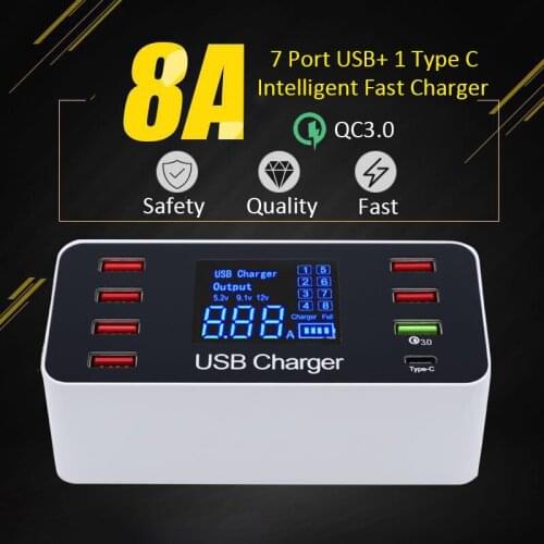 QC3.0 With LCD Display USB Charger for iPhone X 8 7 iPad desktop wall Charger for Samsung S9 Xiaomi Mobile Phone Charger
