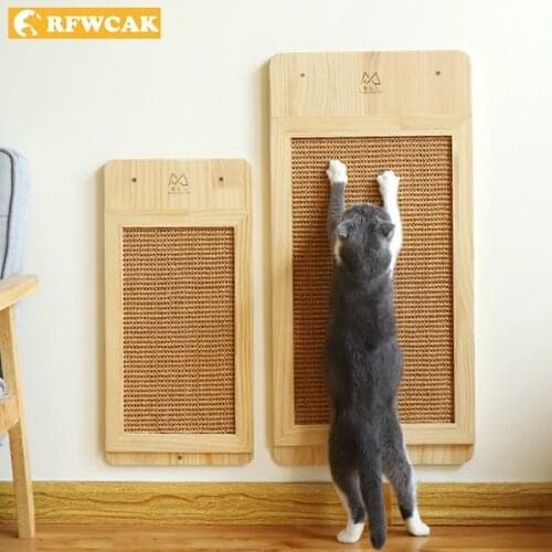 RFWCAK Cat Wood Scratch Board Cat Wall-mounted Kat Scratcher Pad Kitten Scratching Sisal Mat Furniture Sofa Claw Protector Pads