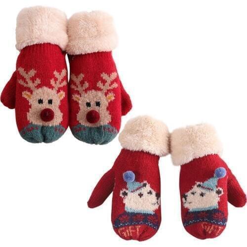 Christmas Gloves Full Finger Warm Knitted Mittens for Students