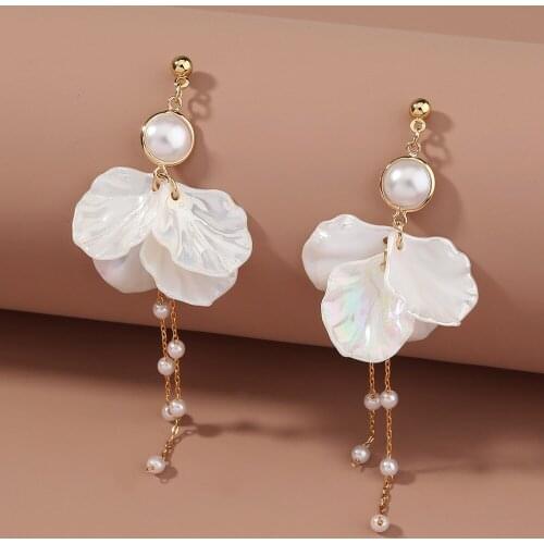 Wollet 2020 Jewelry Small Fresh Girl Art Earrings Long Tassel Colorful Pearl White Petal Earrings Trendy korean fashion