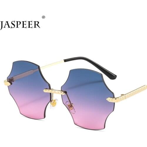 JASPEER Steampunk Irregular Sunglasses Women Rimless Sun Glass Men UV400 Driving Frameless Punk Shades Eyewear