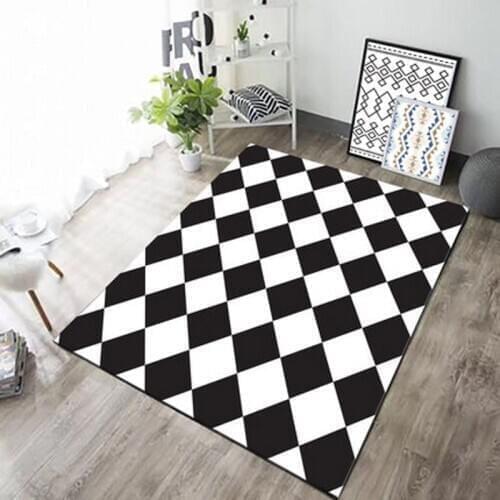 Modern Black And White Plaid Striped Home Geometric Carpet Bedroom Living Room Sofa Non-Slip Floor Mat