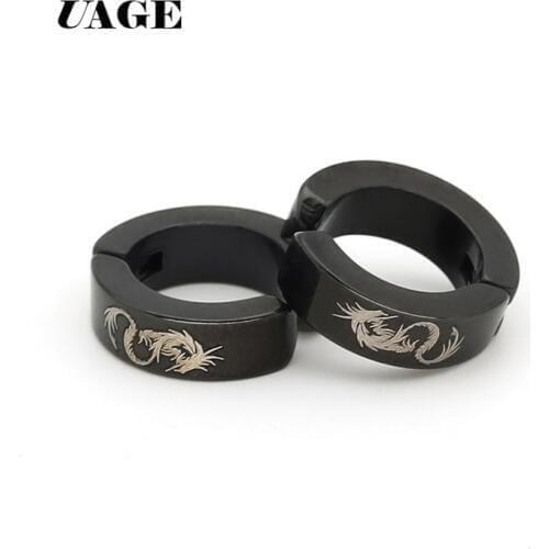 UAGE Trendy Dragon Men Earring black Stainless Steel Clip Earrings No Pierced Hole Punk Women Jewelry