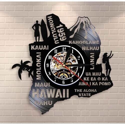 The Aloha State Hawaii Vintage Vinyl Record Wall ClockHome State Wall Clock Palm Tree Surfing Hawaii Honolululu USA Travel Gift