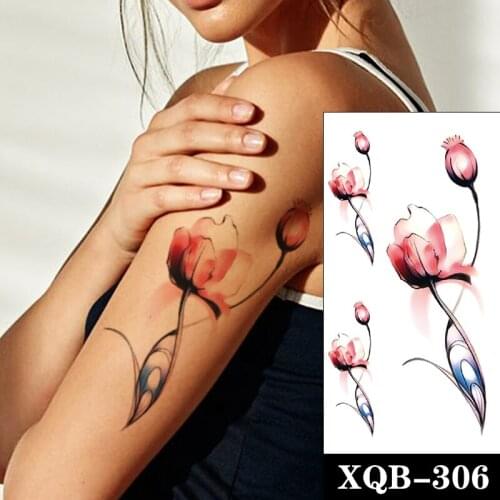 Temporary Tattoo Stickers Watercolor Flowers Branches and Leaves Totem Fake Tattoos Waterproof Tatoos Arm Large Size for Women