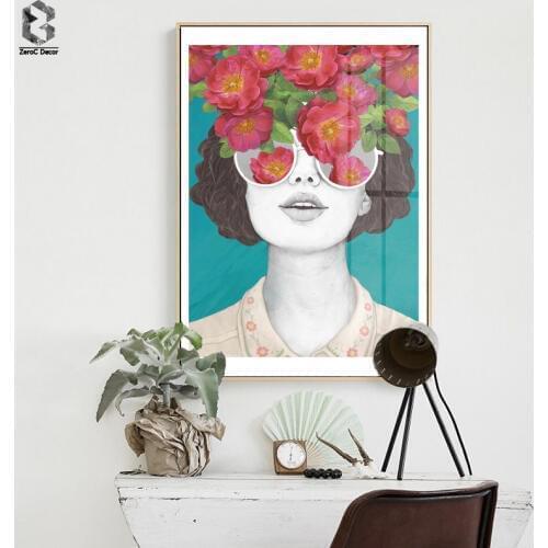 ZeroC Nordic Posters And Prints Flower Girl Portrait Wall Art Canvas Painting Pictures For Living Room Scandinavian Home Decor