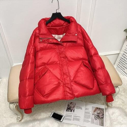 2021 New Down Cotton Warm Parkas Solid Casual Loose Short Winter Jacket Women Stand Collar Pockets Winter Coat