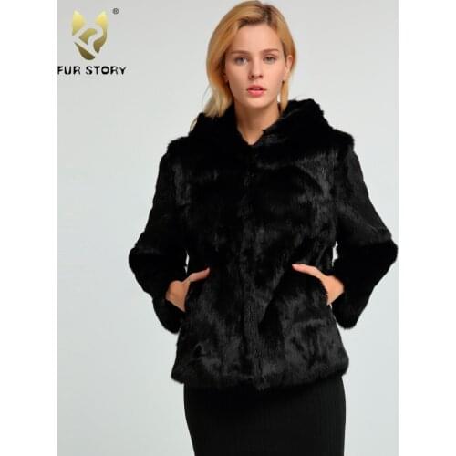 Womens Coats Rabbit Fur Coat Fuzzy Warm Fur Coat Women Jacket Winter Jacket Women Outware with Hood Fur Story FS151249H