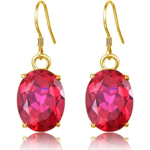 Szjinao 14K Gold Color Earrings For Women Drop Dangle Earrings 925 Sterling Silver Ruby Gemstone Female Luxury Jewellery Elegant