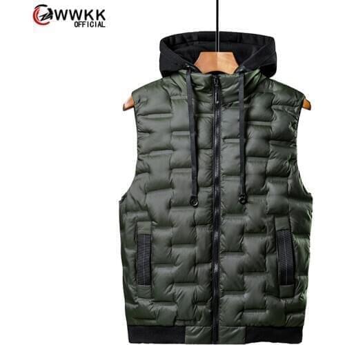Men 2020 Autumn New Thick Hooded Sleeveless Vest Jacket WaistCoat Men Winter Fashion Casual Warm Cotton-Padded Vests Waistcoat