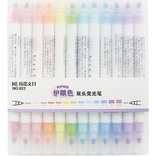 12 Pcs/set Double Head Nite Writer Pen Marking Pen School Office Supplies Art Highlighter Drawing Mark Pen Stationery
