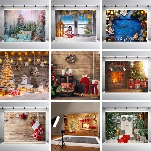 125x80cm Christmas Photography Backdrop Vinyl Fireplace Tree Winter Snow Children Adult Portrait Background Festival Party Props