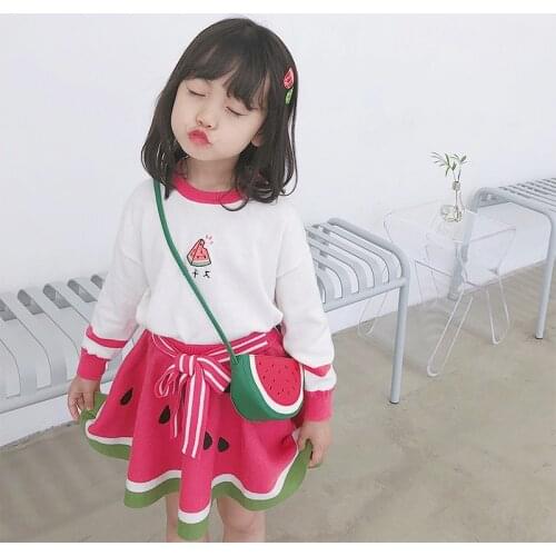 2020 Brand New Girls Knitting Clothing Set Watermelon Sweaters Skirts Kite Suit Baby Kids Princess Suits Children Clothes