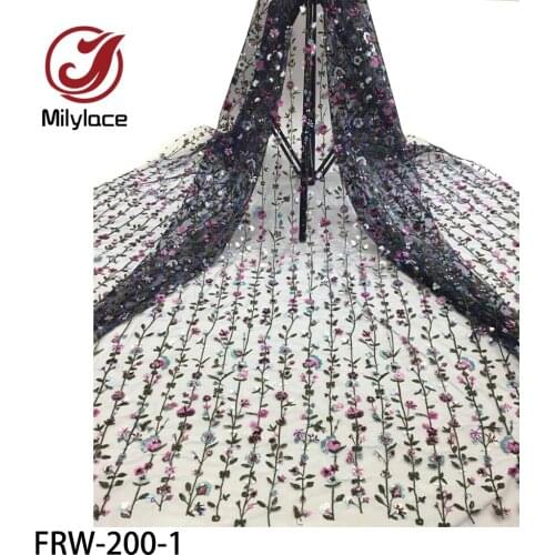 African Sequin Lace Fabric 2020 Nigerian Tulle Sequence Lace Fabric High Quality 3D Flower Lace for Wedding Dress 5Yards FRW-200