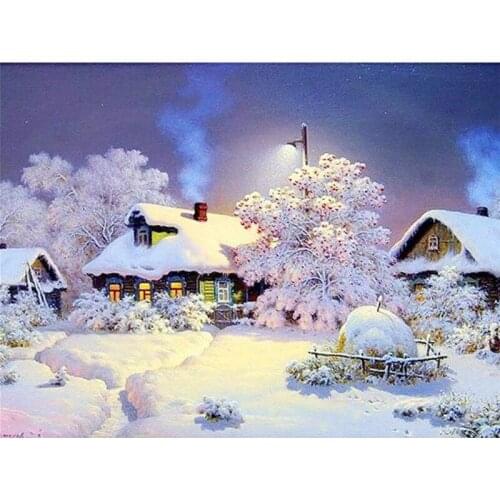 DIY 5D Diamond Painting Winter Snow Scenery Mosaic Landscape Picture Rhinestone Full Round Diamond Embroidery Cross Stitch Kits