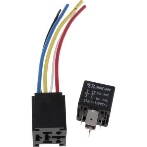 Car 80A 5 Pin Wires Relay Socket Harness Connector With Interlocking Socket