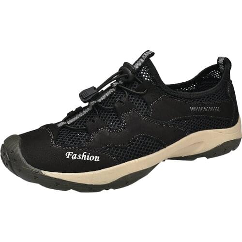 Summer Fashion Genuine Leather Sandals Men Mesh Breathable Aqua Shoes Hiking Mountaineer Water Shoes Male Upstream Shoes Sneaker