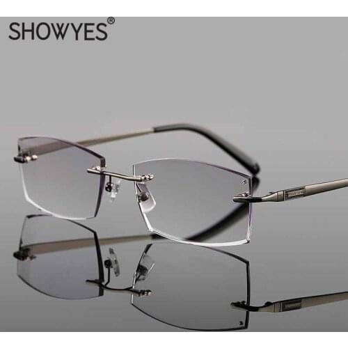Brand Crystal Reading Glasses Rhinestone Men Diamond Cutting Rimless Reader glasses High Clear Readers Presbyopic Eye Glasses