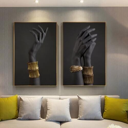 Black Hand With Golden Bangles Canvas Paintings On The Wall Artwork Posters Prints African Modern Wall Pictures Home Wall Decor