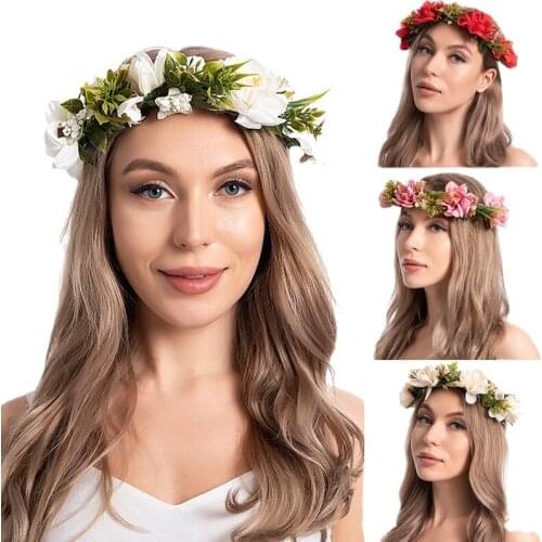 Flower Crown Bride Wreath Wedding Garlands Adjustable Hair Accessories Beach Boho Elastic Headband Lady Sea Vacation Headdress