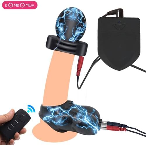 Electric Cock Ring CBT Electro Sex Bdsm Ring On Penis Ball Stretcher Testicle Massager Male Chasity Cage Sexy Toys For Adult
