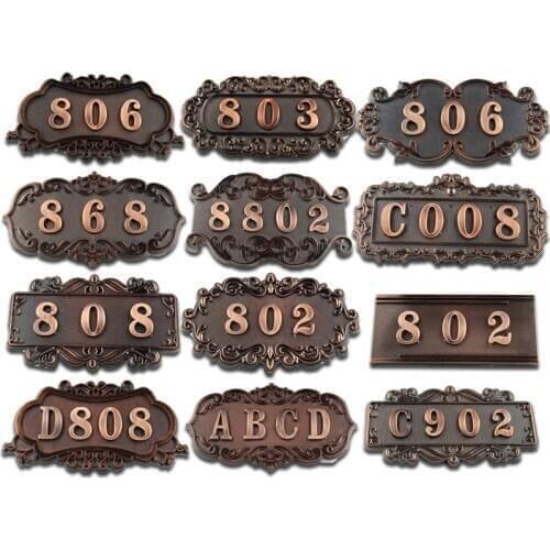 European Door Number Sticker Antique Copper House Number Sign 3 To 4 Numbers Hotel Door Plate Customized Plastic Numbered Tags